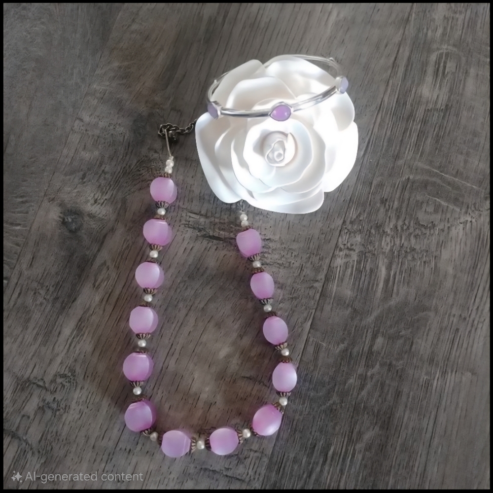 Purple Bead Necklace and Purple Metal Bangle
